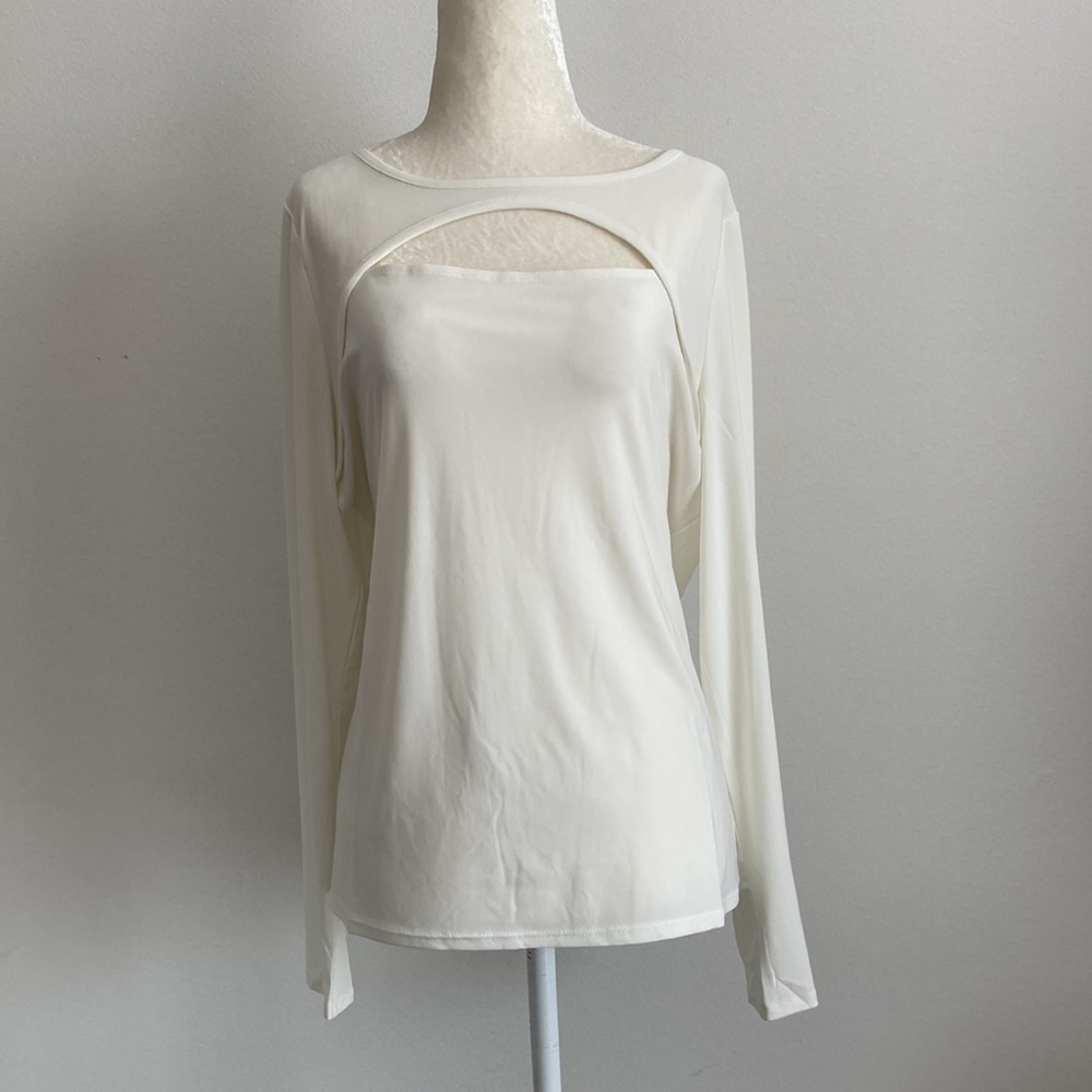 WHBM Long Sleeve Cutout Crew Neck Top - Picture 7 of 8